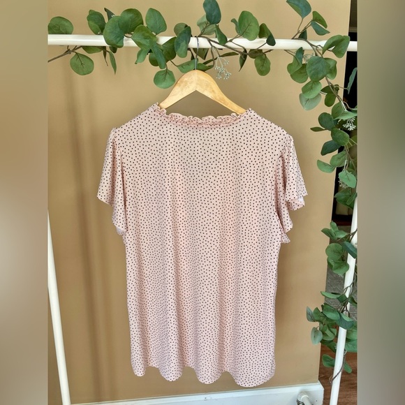 ADRIANNA PAPELL NWT frilly polka dot blouse pink 2X tie front stretchy comfort - Picture 3 of 7